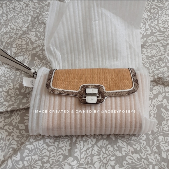 New Coach Taylor City Straw Clutch with White, & Python Embossed Trim Wristlet - Picture 8 of 8